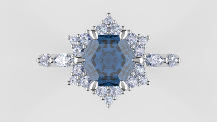 Daisy - The Taylor Collection - Hexagon Cut Blue Moissanite Cluster Halo Engagement Ring Engagement Rings - Price On Application