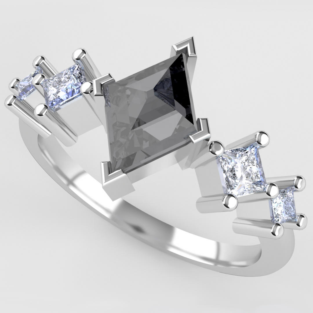 Bonnie - The Taylor Collection - Kite Shaped Salt & Pepper Diamond Engagement Ring Engagement Rings - Price On Application
