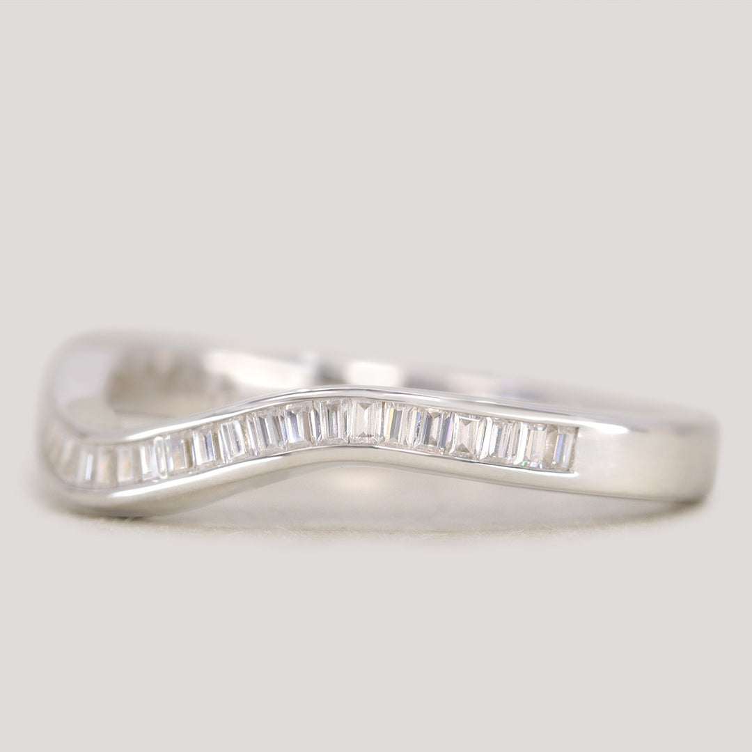 Thea - Channel Set Baguette Diamond Half Eternity Shaped Wedding Ring - Made-to-Order Wedding Rings - Made-to-Order