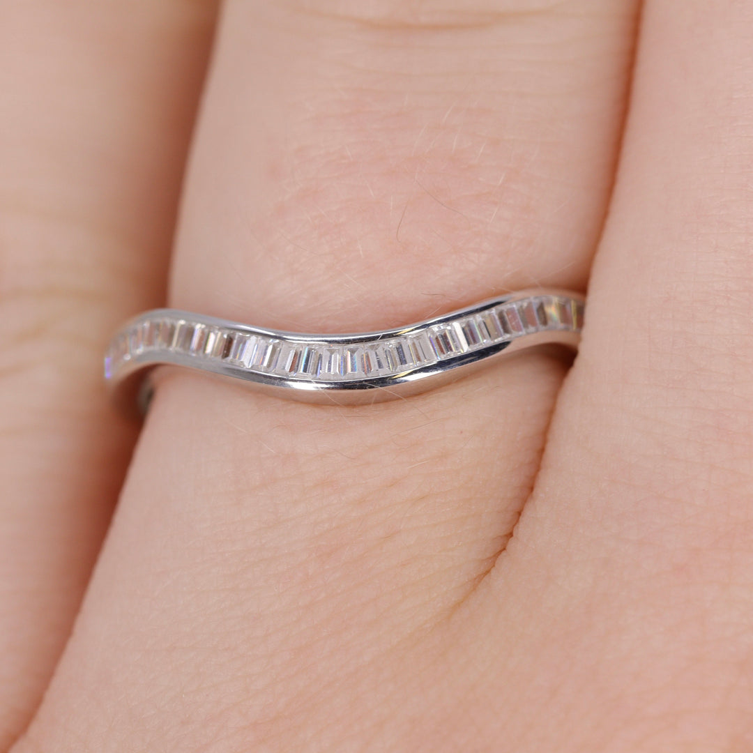 Thea - Channel Set Baguette Diamond Half Eternity Shaped Wedding Ring - Made-to-Order Wedding Rings - Made-to-Order