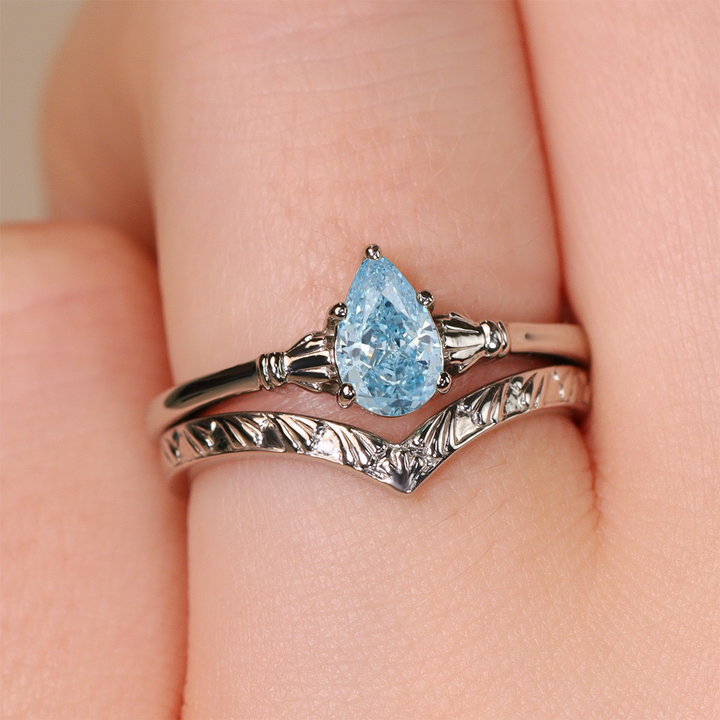 Tilly - Pear Cut Coloured Lab Grown Diamond Art Deco Solitaire Engagement Ring Engagement Rings - Price On Application