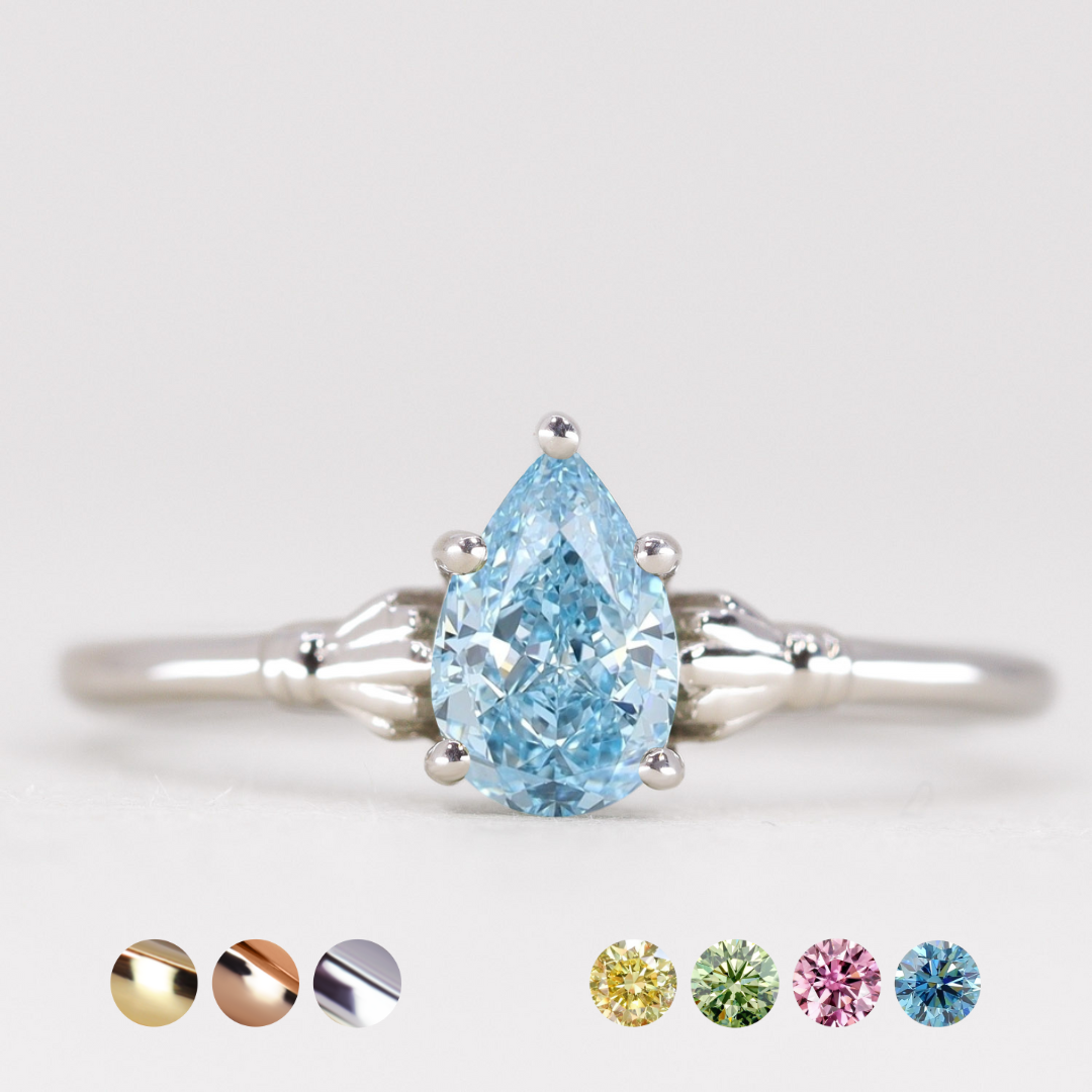 Tilly - Pear Cut Coloured Lab Grown Diamond Art Deco Solitaire Engagement Ring Engagement Rings - Price On Application