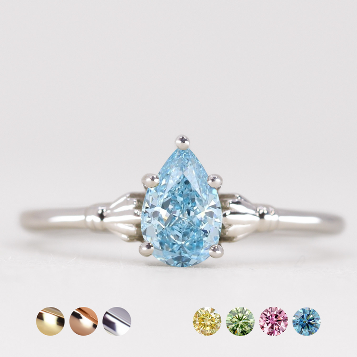 Tilly - Pear Cut Coloured Lab Grown Diamond Art Deco Solitaire Engagement Ring Engagement Rings - Price On Application