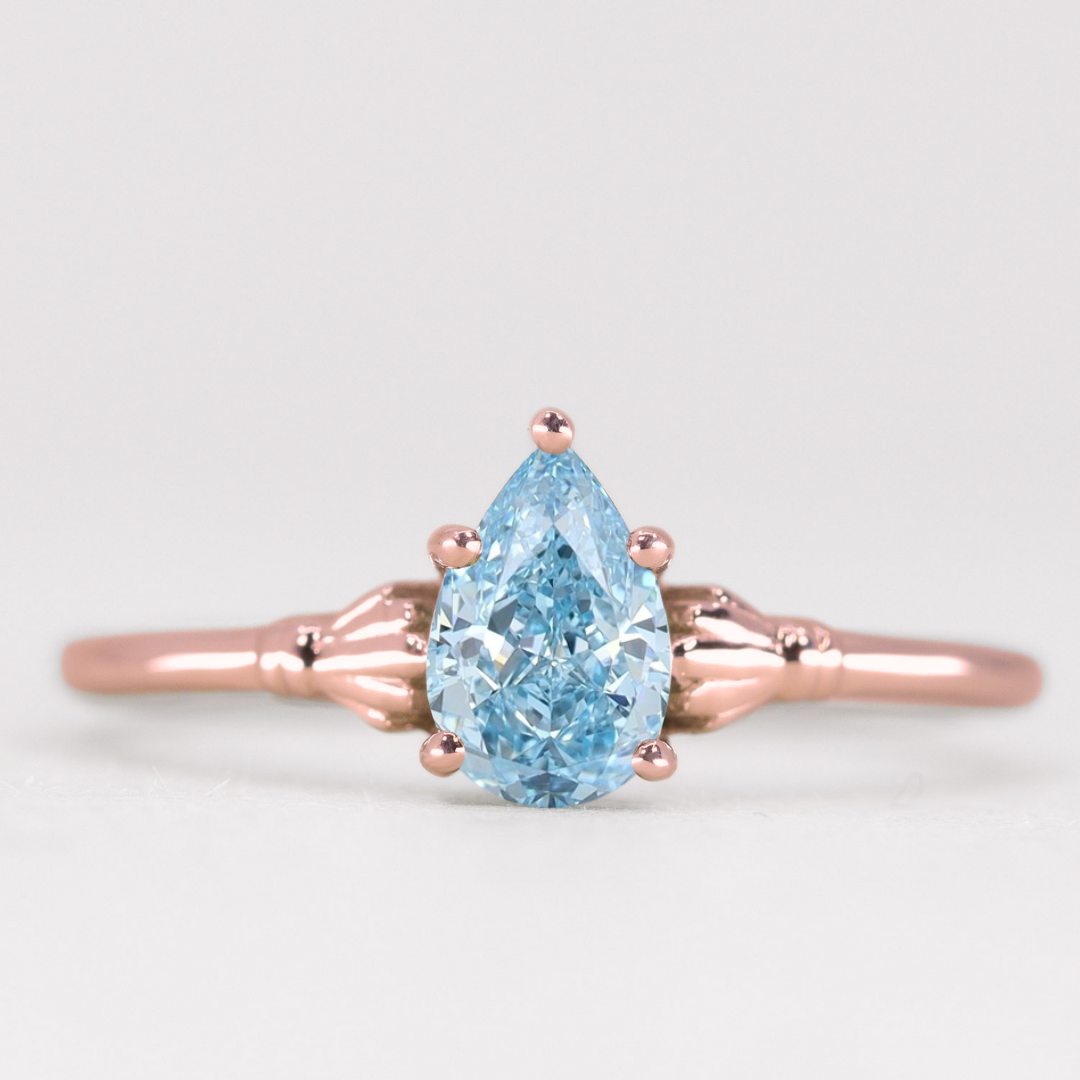 Tilly - Pear Cut Coloured Lab Grown Diamond Art Deco Solitaire Engagement Ring Engagement Rings - Price On Application