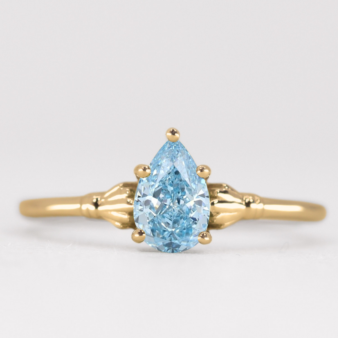 Tilly - Pear Cut Coloured Lab Grown Diamond Art Deco Solitaire Engagement Ring Engagement Rings - Price On Application