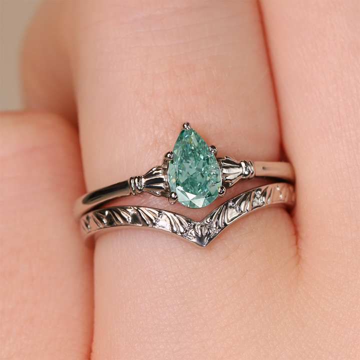Tilly - Pear Cut Coloured Lab Grown Diamond Art Deco Solitaire Engagement Ring Engagement Rings - Price On Application