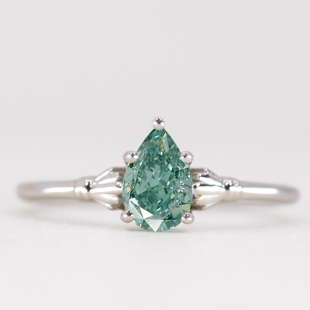 Tilly - Pear Cut Coloured Lab Grown Diamond Art Deco Solitaire Engagement Ring Engagement Rings - Price On Application