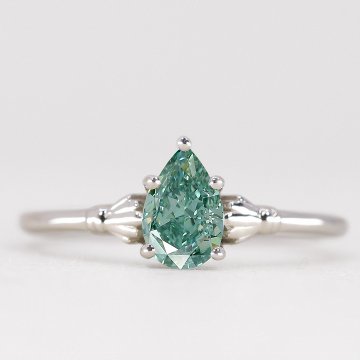 Tilly - Pear Cut Coloured Lab Grown Diamond Art Deco Solitaire Engagement Ring Engagement Rings - Price On Application