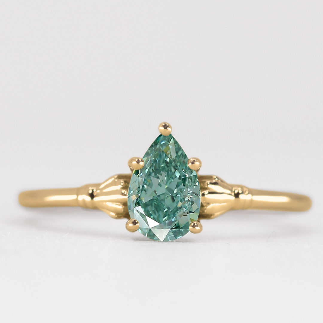 Tilly - Pear Cut Coloured Lab Grown Diamond Art Deco Solitaire Engagement Ring Engagement Rings - Price On Application