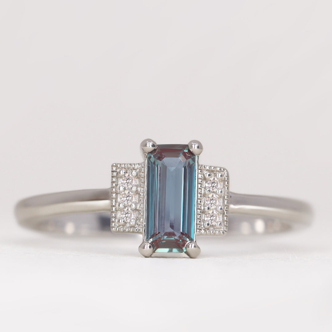 Marina - Emerald Cut Lab Grown Alexandrite Art Deco Engagement Ring Engagement Rings - Price On Application