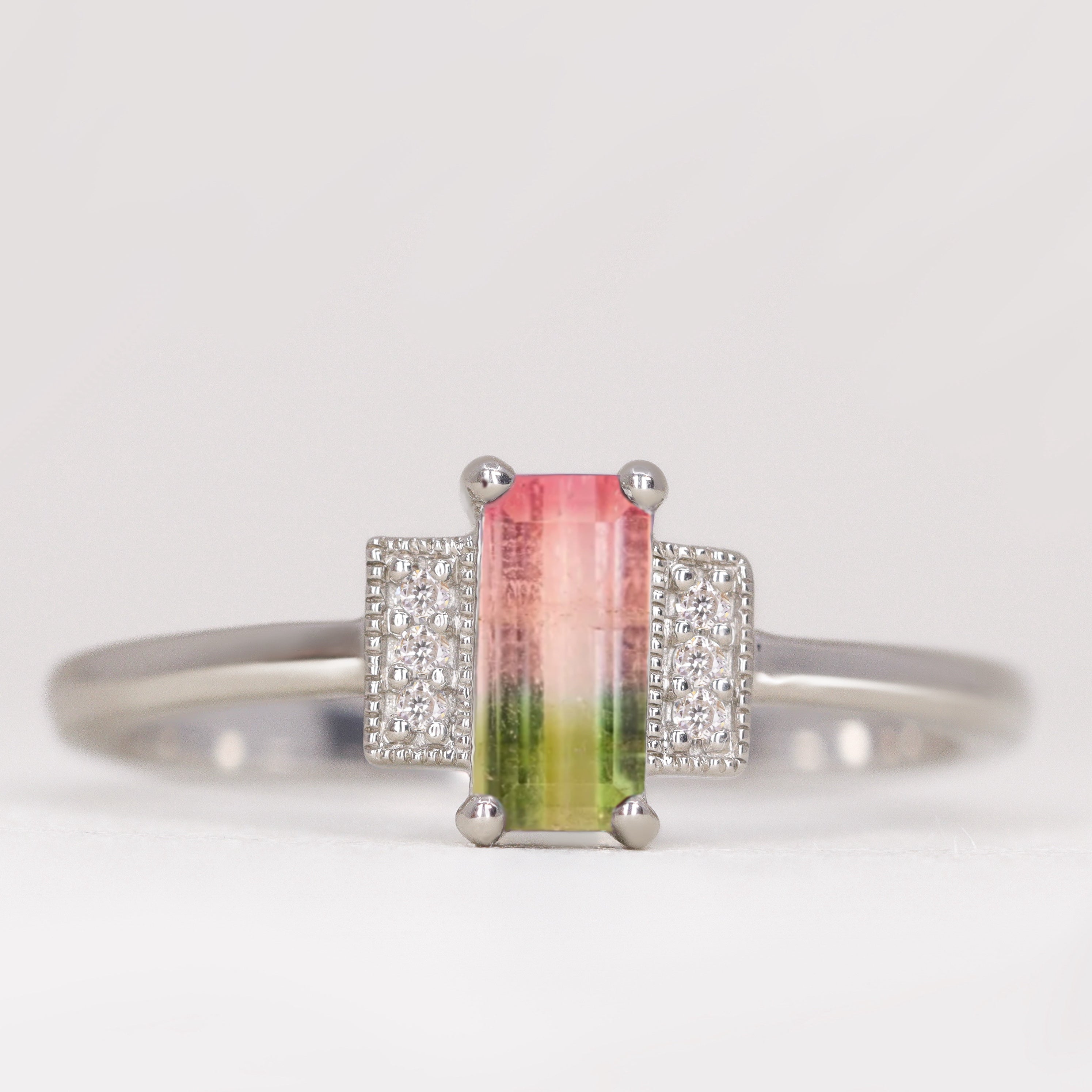 High quality Watermelon Tourmaline Engagement Ring Set For Women 14k Gold Multi Color Tourmaline Bridal Wedding Ring Set Antique Anniversary Ring Set