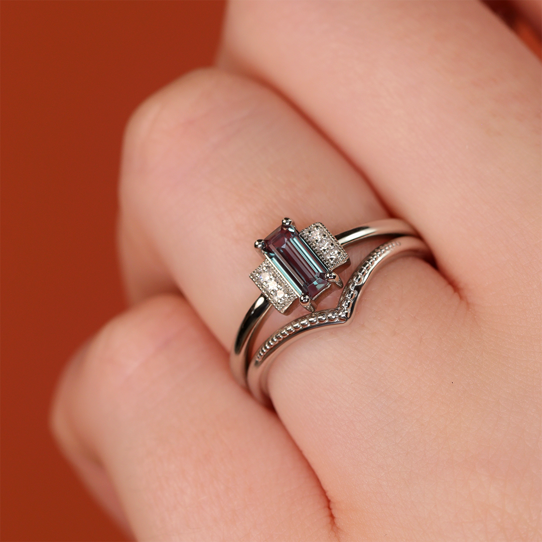 Marina - Emerald Cut Lab Grown Alexandrite Art Deco Engagement Ring Engagement Rings - Price On Application