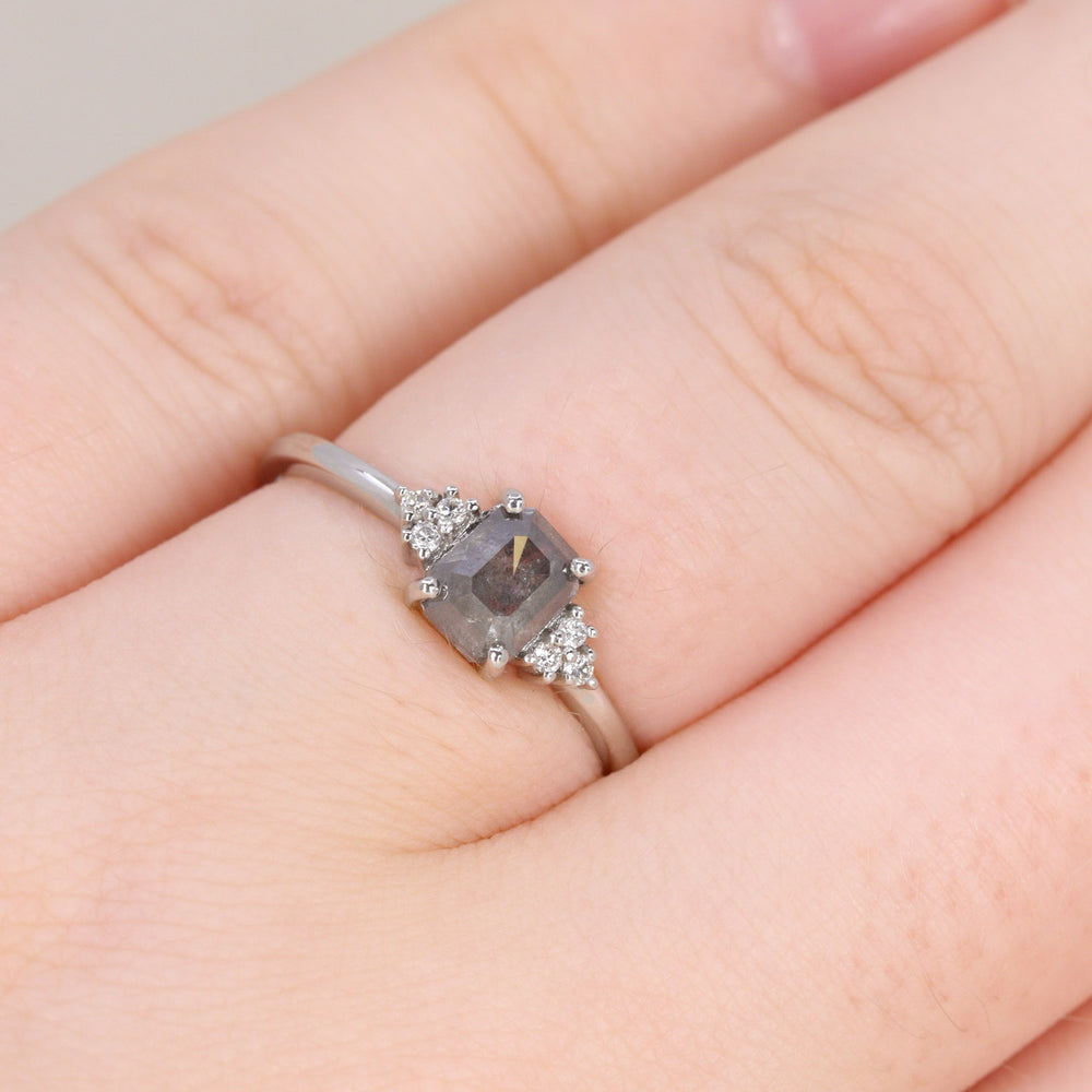 Henrietta - Salt & Pepper Diamond Cluster Ring - Ready-to-Wear Engagement Rings - Ready-to-Ship
