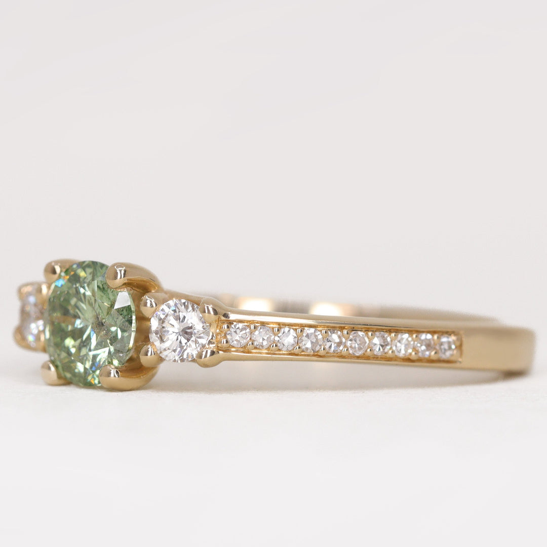 Callie - Round Brilliant Cut Green Diamond Trilogy Engagement Ring Engagement Rings - Price On Application