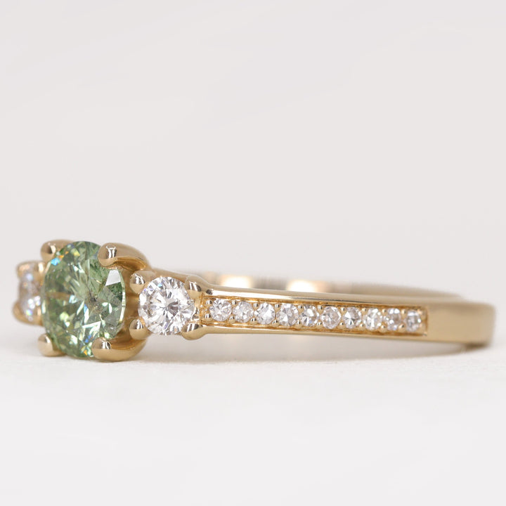 Callie - Round Brilliant Cut Green Diamond Trilogy Engagement Ring Engagement Rings - Price On Application