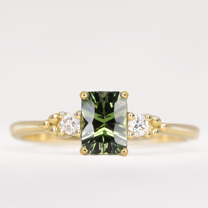 Natalia - Octagon Cut Optix Green Tourmaline and Diamond Trilogy Engagement Ring Engagement Rings - Made-to-Order