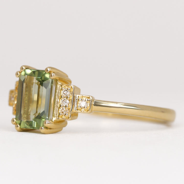 Grace - Optix or Emerald Cut Green Tourmaline Cluster Art Deco Engagement Ring Engagement Rings - Made-to-Order