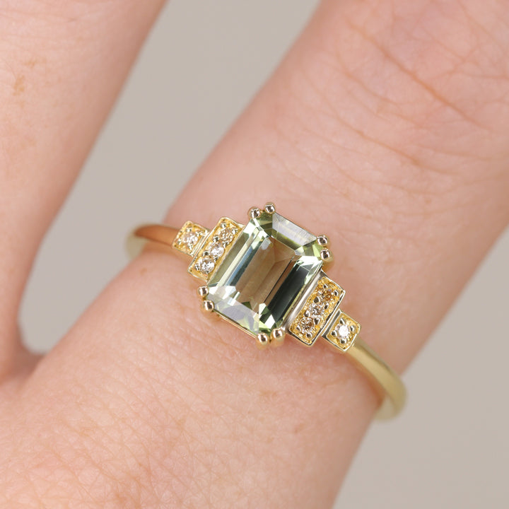 Grace - Optix or Emerald Cut Green Tourmaline Cluster Art Deco Engagement Ring Engagement Rings - Made-to-Order