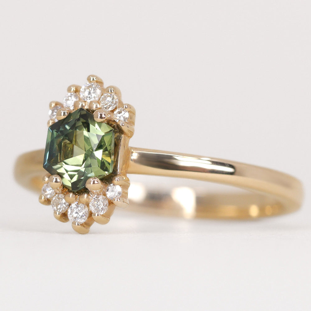 Ariana - Green Sapphire Halo Ring - Ready-to-Wear Engagement Rings - Ready-to-Ship