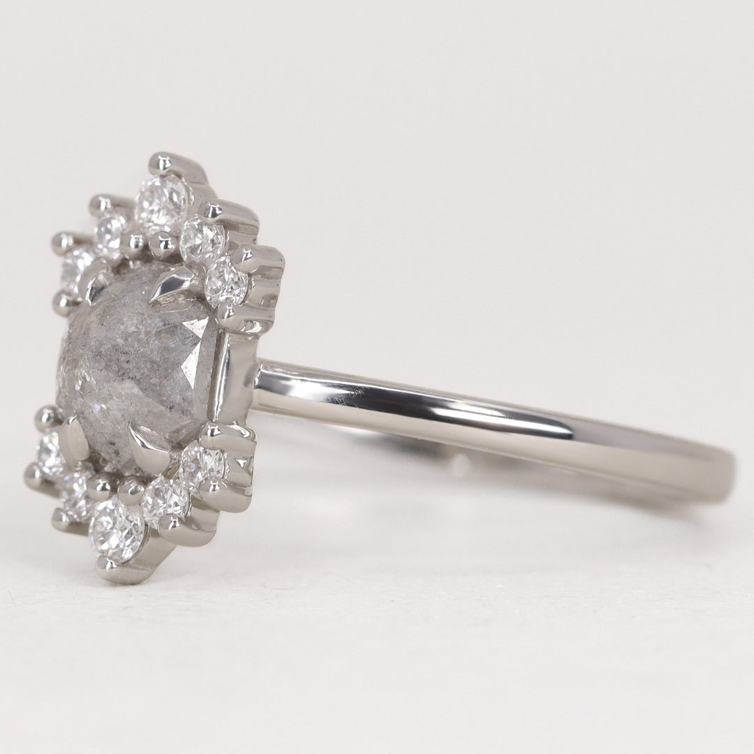 Ariana - Salt & Pepper Diamond Halo Ring - Ready-to-Wear Engagement Rings - Ready-to-Ship