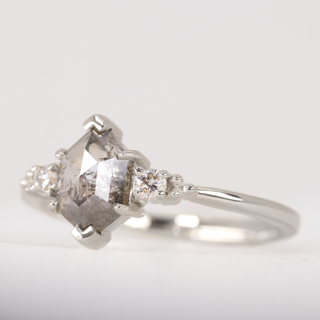 Natalia - Hexagon Rose Cut Salt & Pepper Diamond Trilogy Engagement Ring Engagement Rings - Price On Application