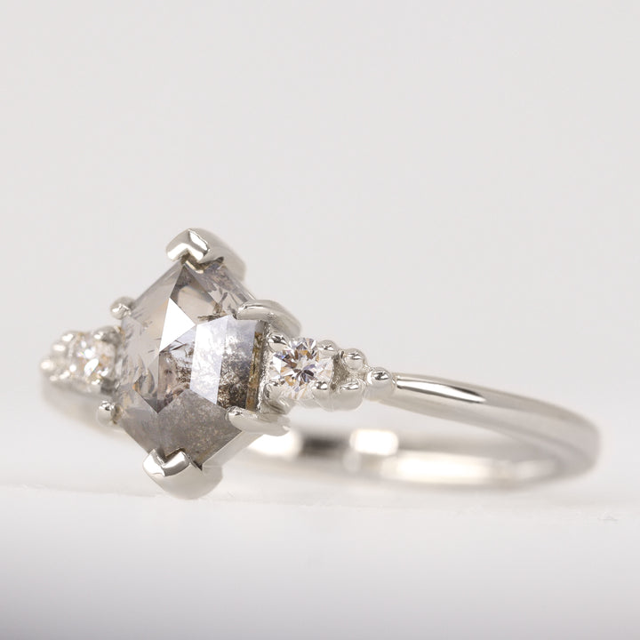 Natalia - Hexagon Rose Cut Salt & Pepper Diamond Trilogy Engagement Ring Engagement Rings - Price On Application