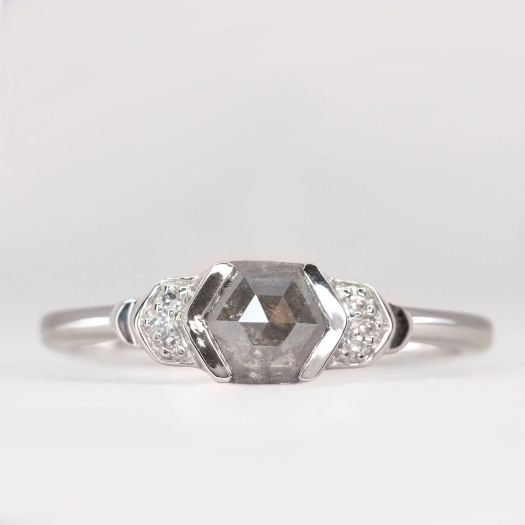 Frida - Hexagon Salt & Pepper Diamond Engagement Ring Engagement Rings - Price On Application