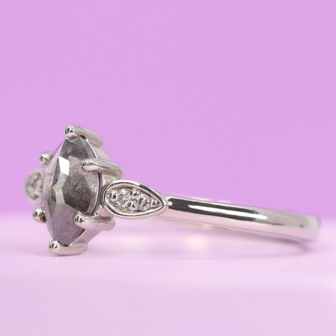 Rosa - Marquise Salt & Pepper Diamond Trilogy Engagement Ring Engagement Rings - Price On Application