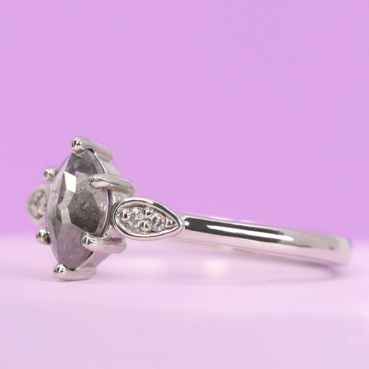 Rosa - Marquise Salt & Pepper Diamond Trilogy Engagement Ring Engagement Rings - Price On Application