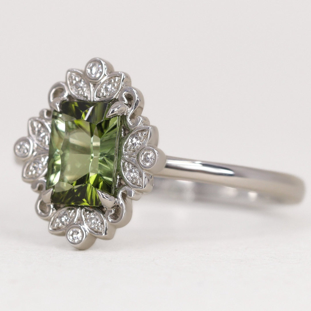 Annette - Green Tourmaline Floral Halo Ring - Ready-To-Set Engagement Rings - Ready-to-Ship