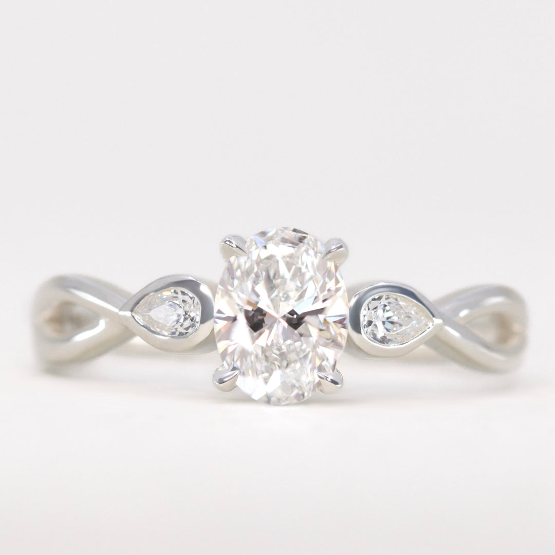 Evangeline - Oval Cut Lab Grown Diamond Trilogy Engagement Ring Engagement Rings - Made-to-Order