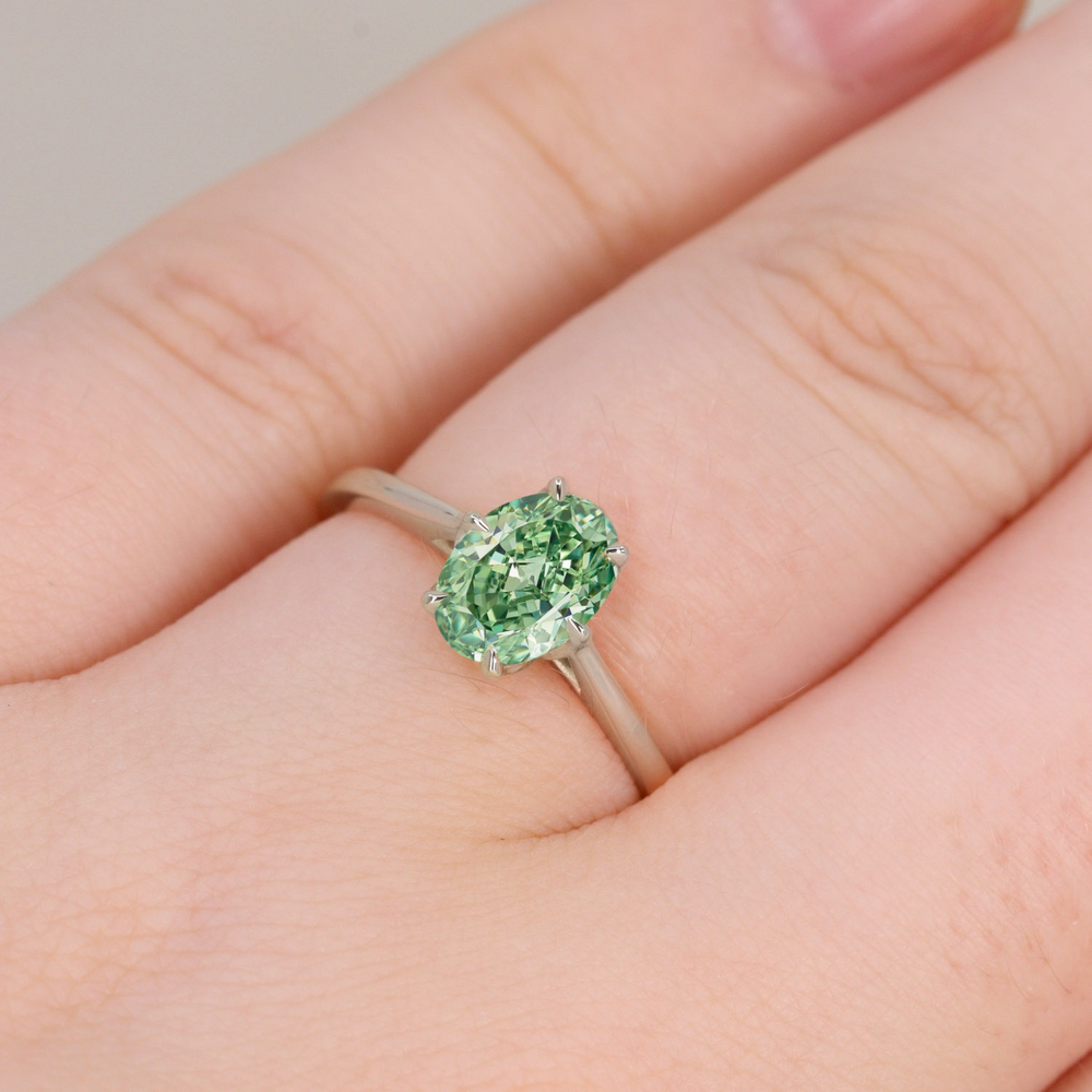 Raine - Oval Cut Green Lab Grown Diamond Lotus Flower Solitaire Engagement Ring Engagement Rings - Price On Application