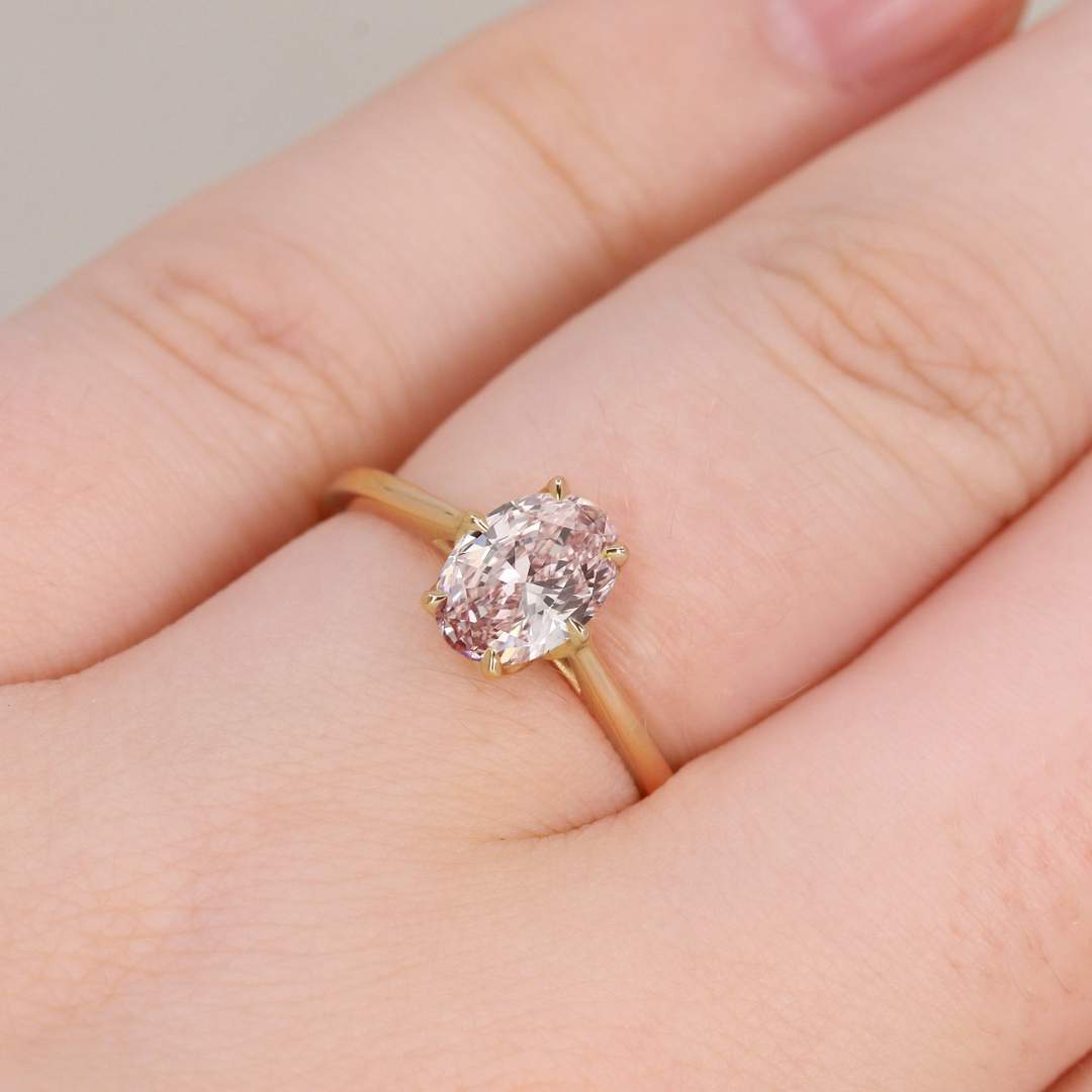 Raine - Oval Cut Pink Lab Grown Diamond Lotus Flower Solitaire Engagement Ring Engagement Rings - Price On Application
