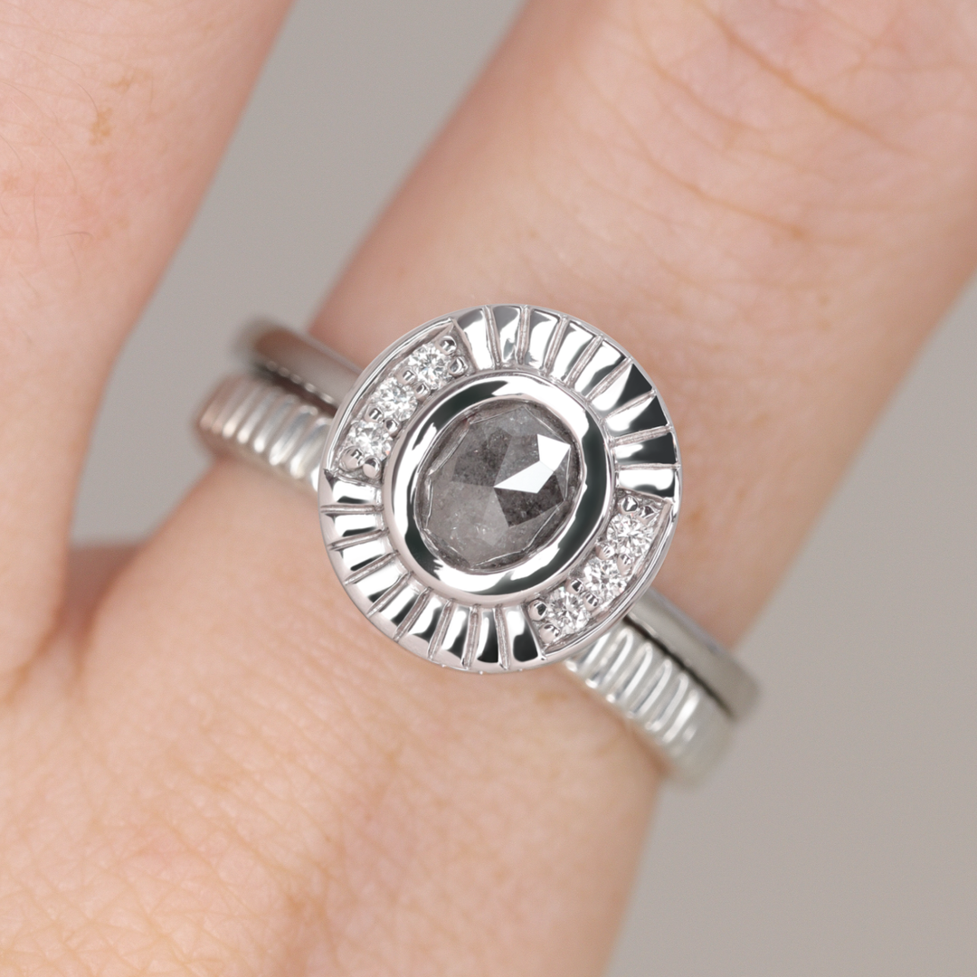 Addison - Salt & Pepper Diamond Halo Ring - Ready-to-Wear Engagement Rings - Ready-to-Ship