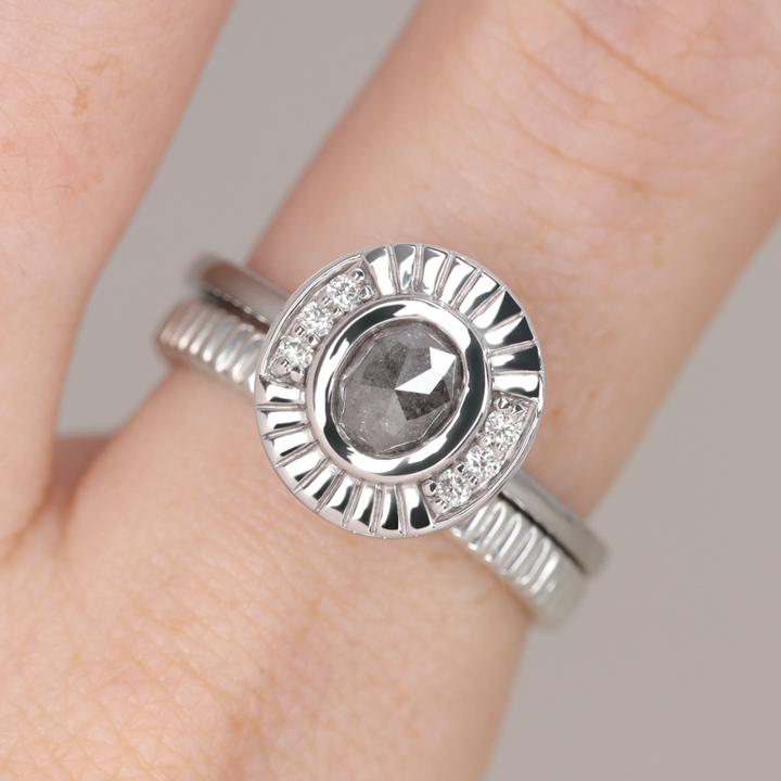 Addison - Salt & Pepper Diamond Halo Ring - Ready-to-Wear Engagement Rings - Ready-to-Ship