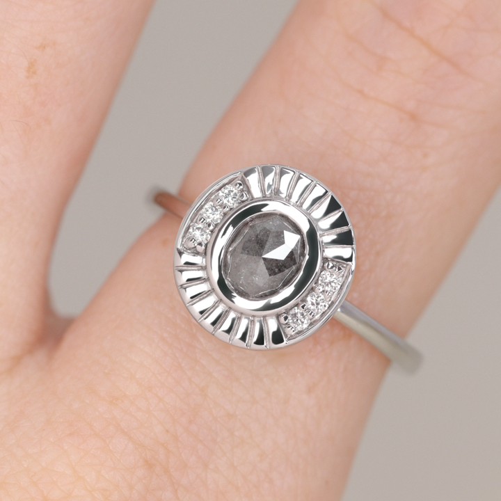 Addison - Salt & Pepper Diamond Halo Ring - Ready-to-Wear Engagement Rings - Ready-to-Ship