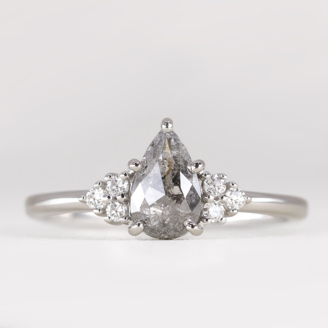 Henrietta - Pear Cut Teardrop Shape Salt and Pepper Diamond Cluster Engagement Ring Engagement Rings - Price On Application