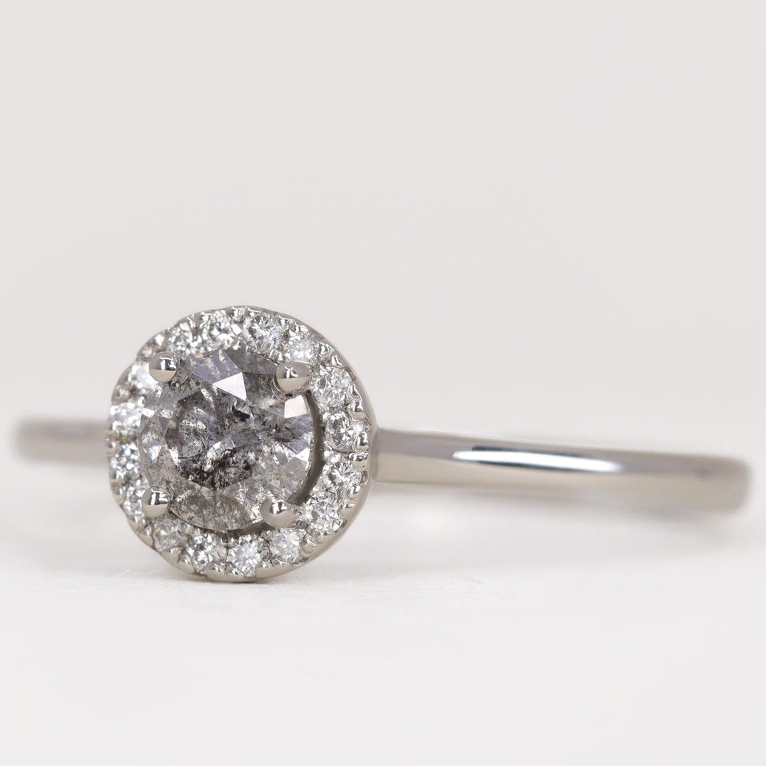 April - Salt & Pepper Diamond Halo Ring - Ready-to-Wear Engagement Rings - Ready-to-Ship