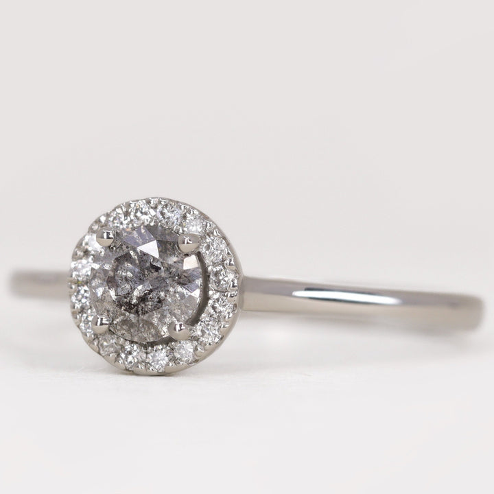 April - Salt & Pepper Diamond Halo Ring - Ready-to-Wear Engagement Rings - Ready-to-Ship