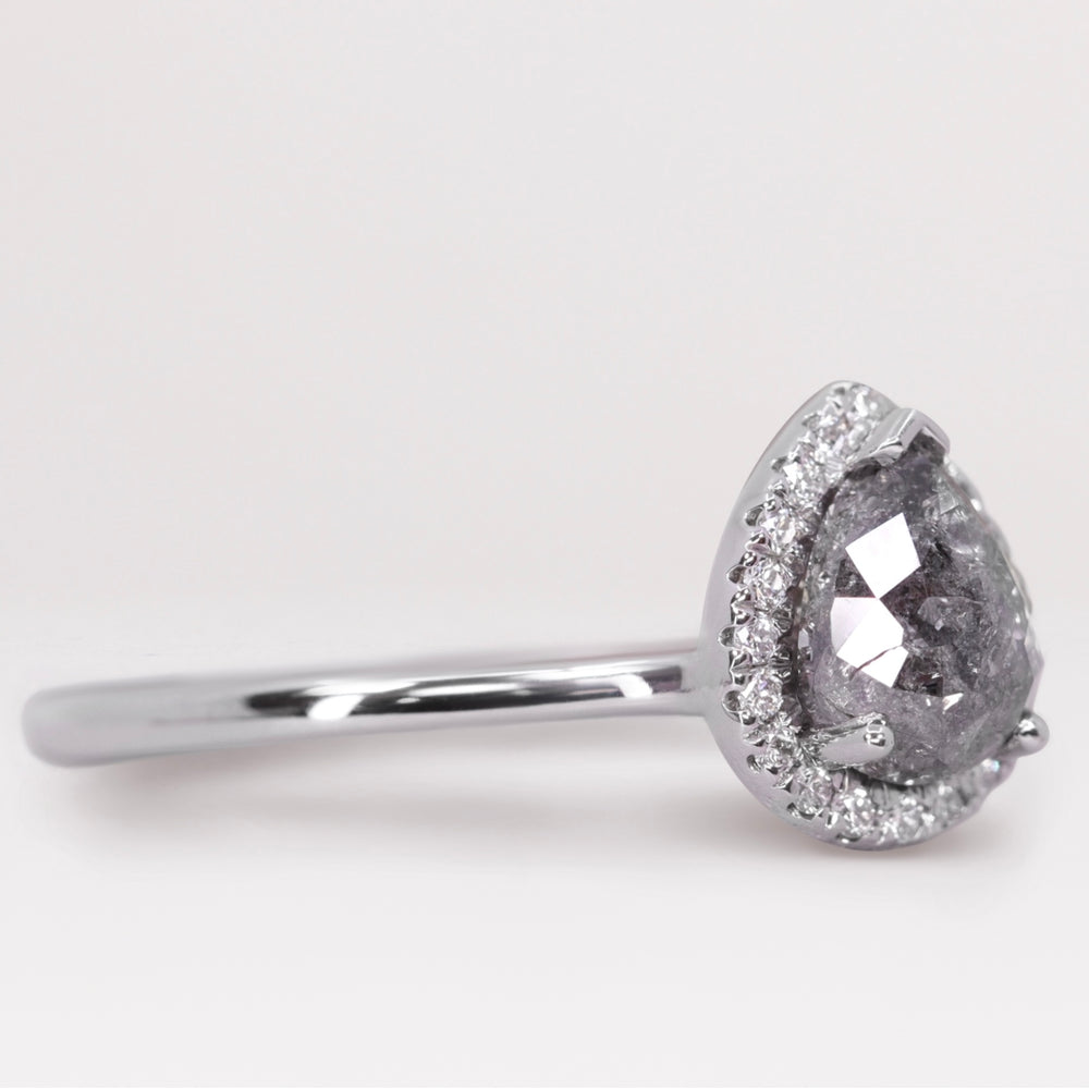 Winter - Pear Shaped Salt & Pepper Diamond Halo Engagement Ring Engagement Rings - Price On Application