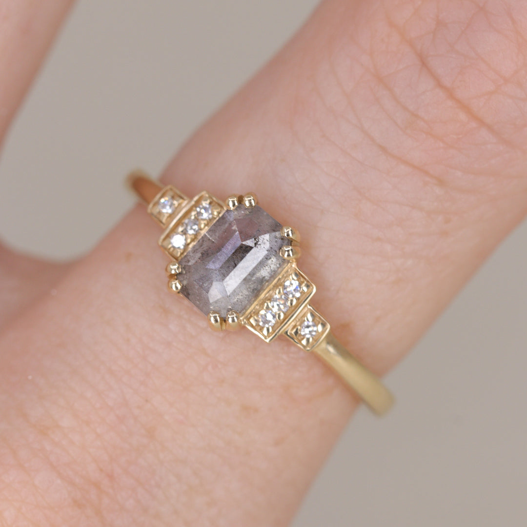Grace - Salt & Pepper Diamond Art Deco Ring - Ready-to-Wear Engagement Rings - Ready-to-Ship