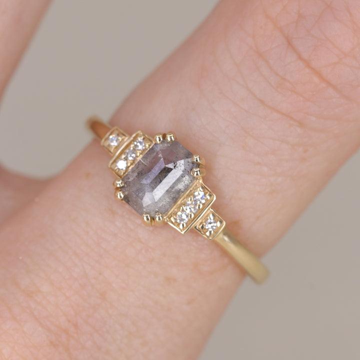 Grace - Salt & Pepper Diamond Art Deco Ring - Ready-to-Wear Engagement Rings - Ready-to-Ship