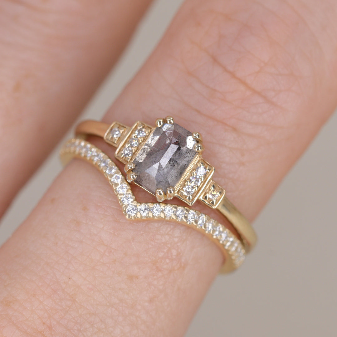 Grace - Salt & Pepper Diamond Art Deco Ring - Ready-to-Wear Engagement Rings - Ready-to-Ship