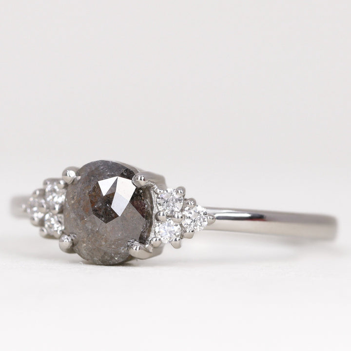 Henrietta - Oval Cut Salt and Pepper Diamond Cluster Engagement Ring Engagement Rings - Price On Application