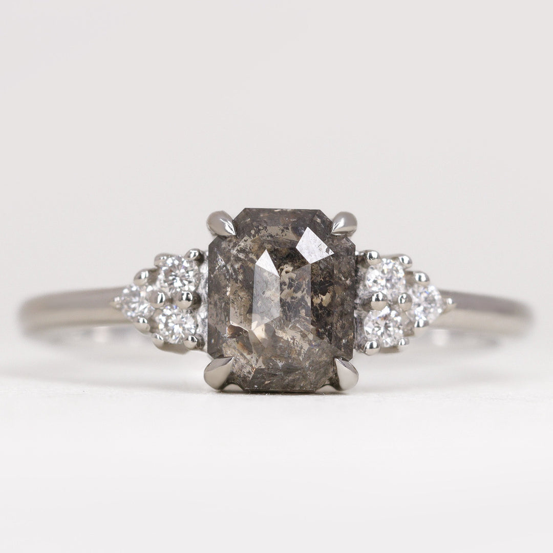 Henrietta - Emerald Cut Salt and Pepper Diamond Cluster Engagement Ring Engagement Rings - Price On Application