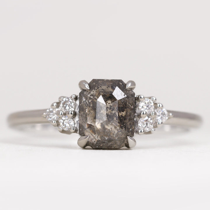 Henrietta - Emerald Cut Salt and Pepper Diamond Cluster Engagement Ring Engagement Rings - Price On Application