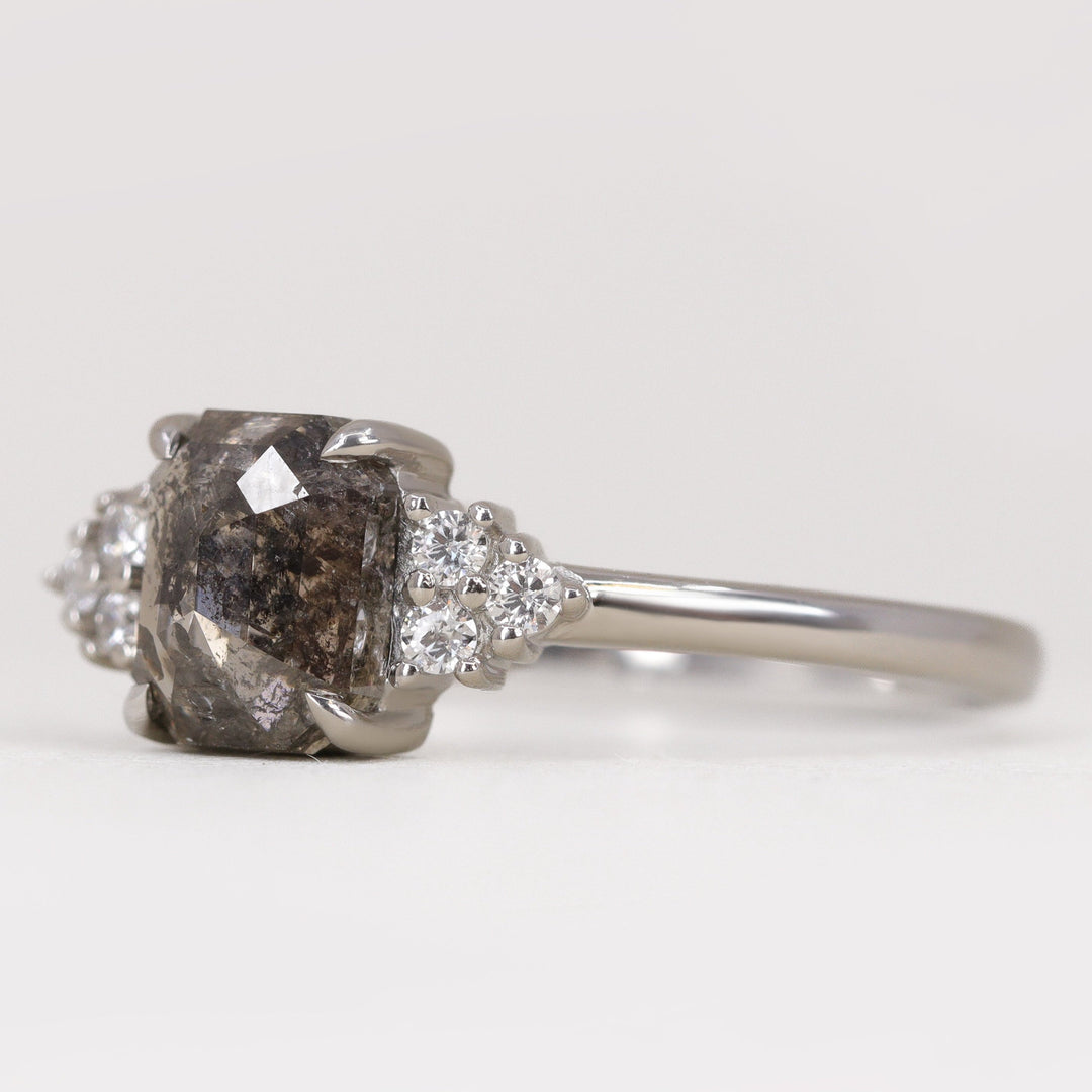 Henrietta - Emerald Cut Salt and Pepper Diamond Cluster Engagement Ring Engagement Rings - Price On Application