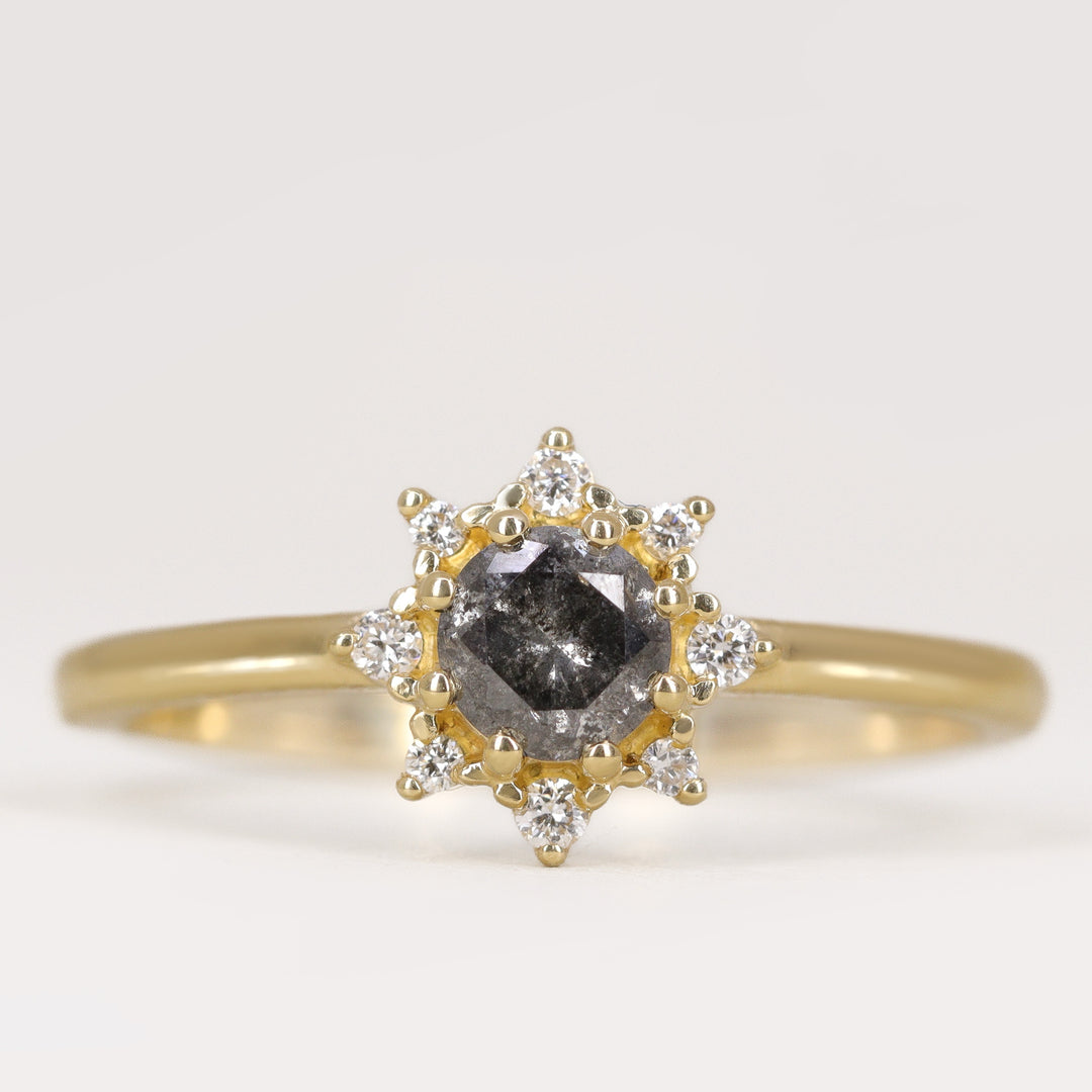 Mabel - Salt & Pepper Diamond Halo Ring - Ready-to-Wear Engagement Rings - Ready-to-Ship