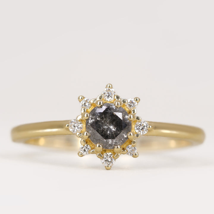 Mabel - Salt & Pepper Diamond Halo Ring - Ready-to-Wear Engagement Rings - Ready-to-Ship