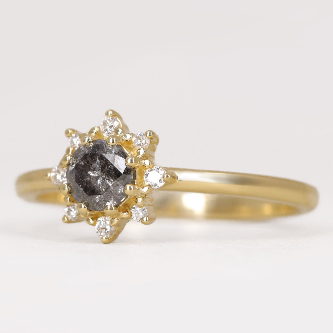 Mabel - Salt & Pepper Diamond Halo Ring - Ready-to-Wear Engagement Rings - Ready-to-Ship